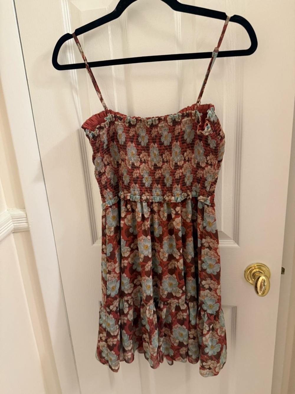 Aritzia Wilfred Rust Floral Smocked Mini Dress